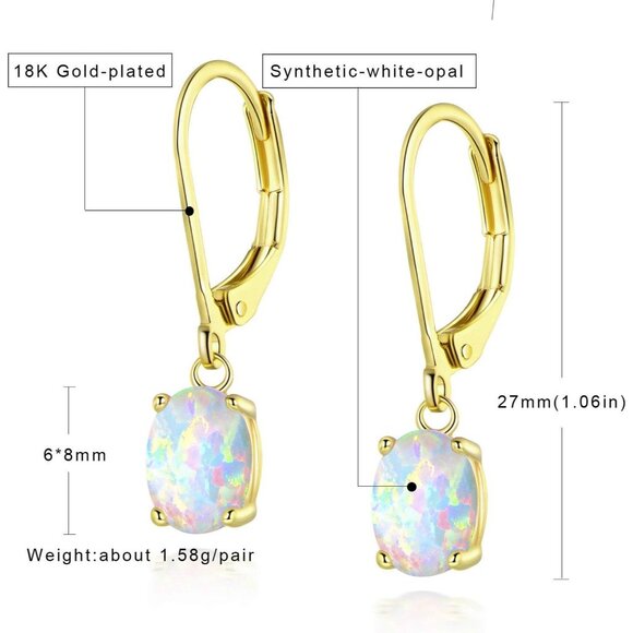 Leverback Dangle Earrings for Women,Created Opal/Amethyst/Topaz Gemstone Drop Ea - Picture 7 of 7